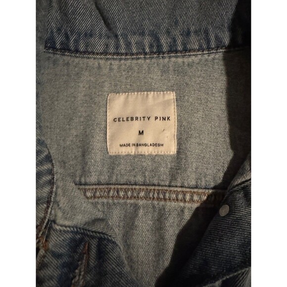 NWT Celebrity Pink Distressed Denim Jean Letterman Patch Jacket Women Medium - Picture 6 of 14